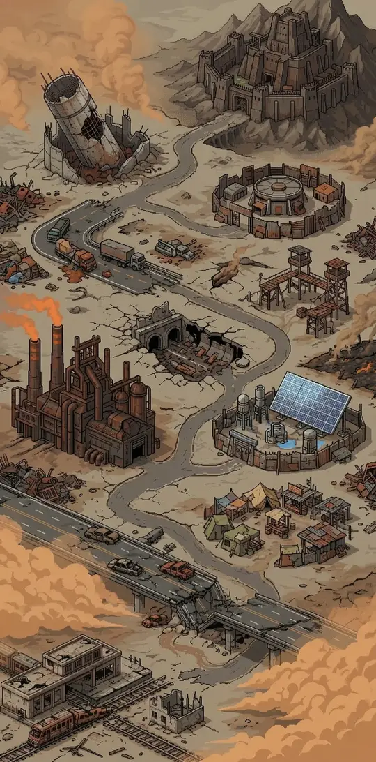 Weltkarte von Postapokalypse in RPG AI