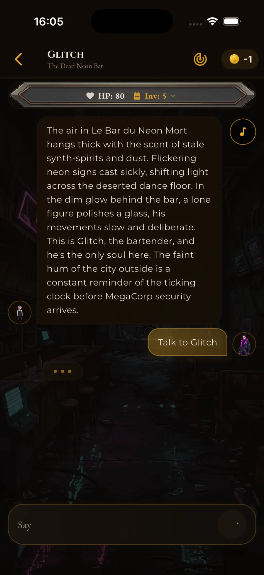Scène narrative immersive RPG AI